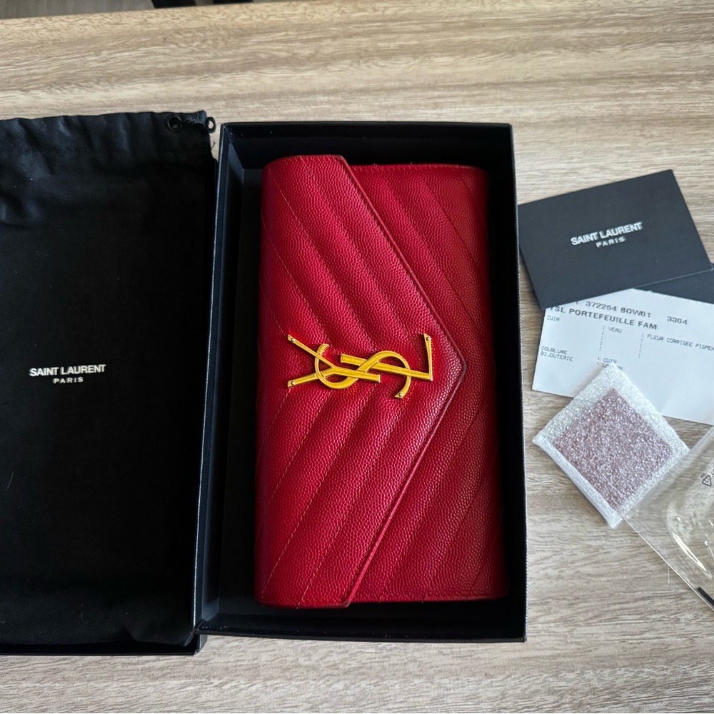 Saint Laurent Red Quilted Clutch with Gold Logo